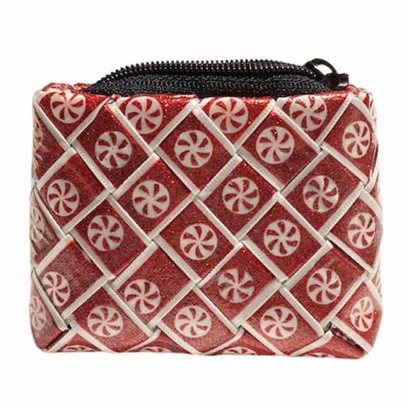 Handmade Mini Coin Purse Candy Cane Red Ribbons Upcycled - Picture 5 of 9